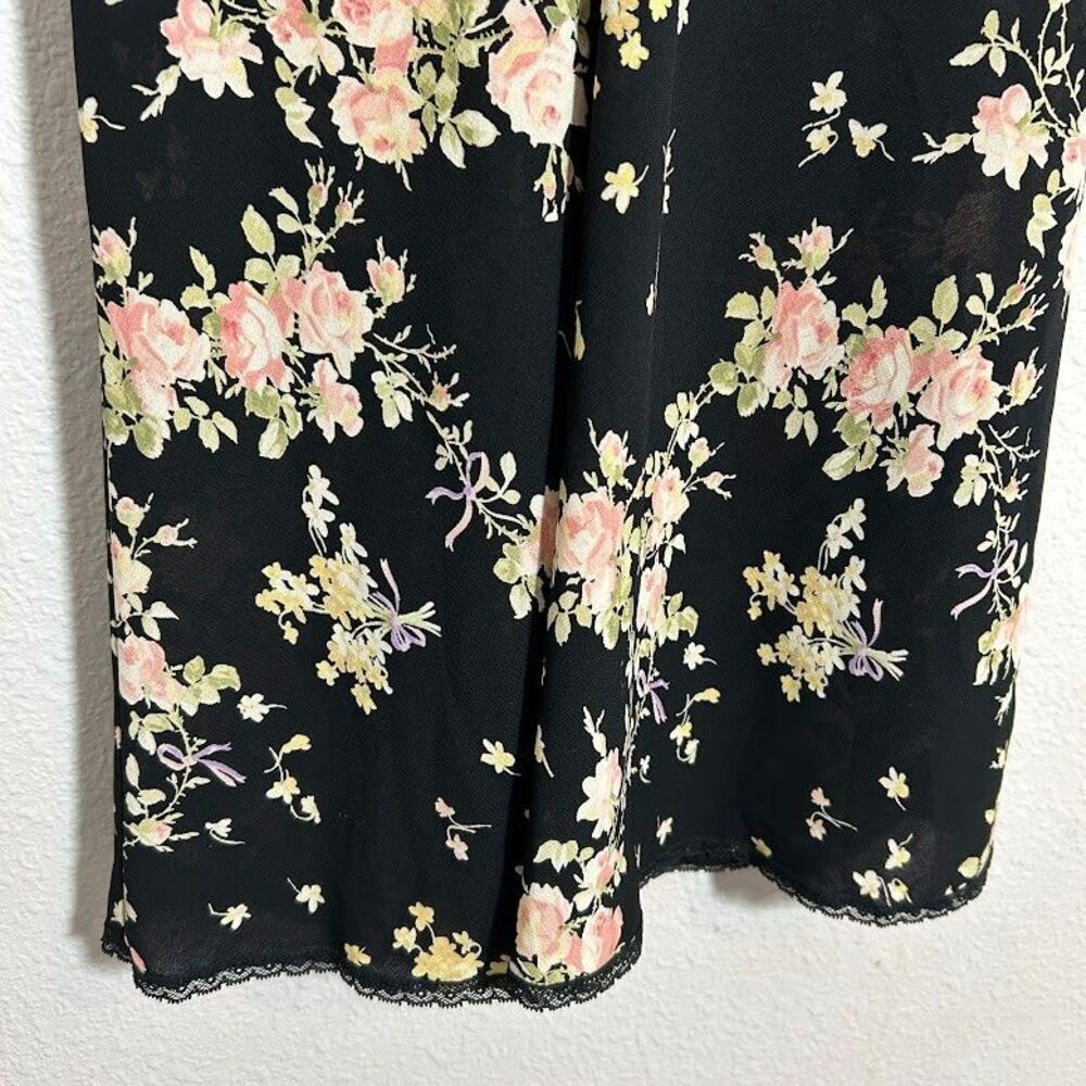 VTG Oscar de la Renta Satin Slip Dress S Black Floral Coquette Pink Label Fairy - Picture 8 of 9